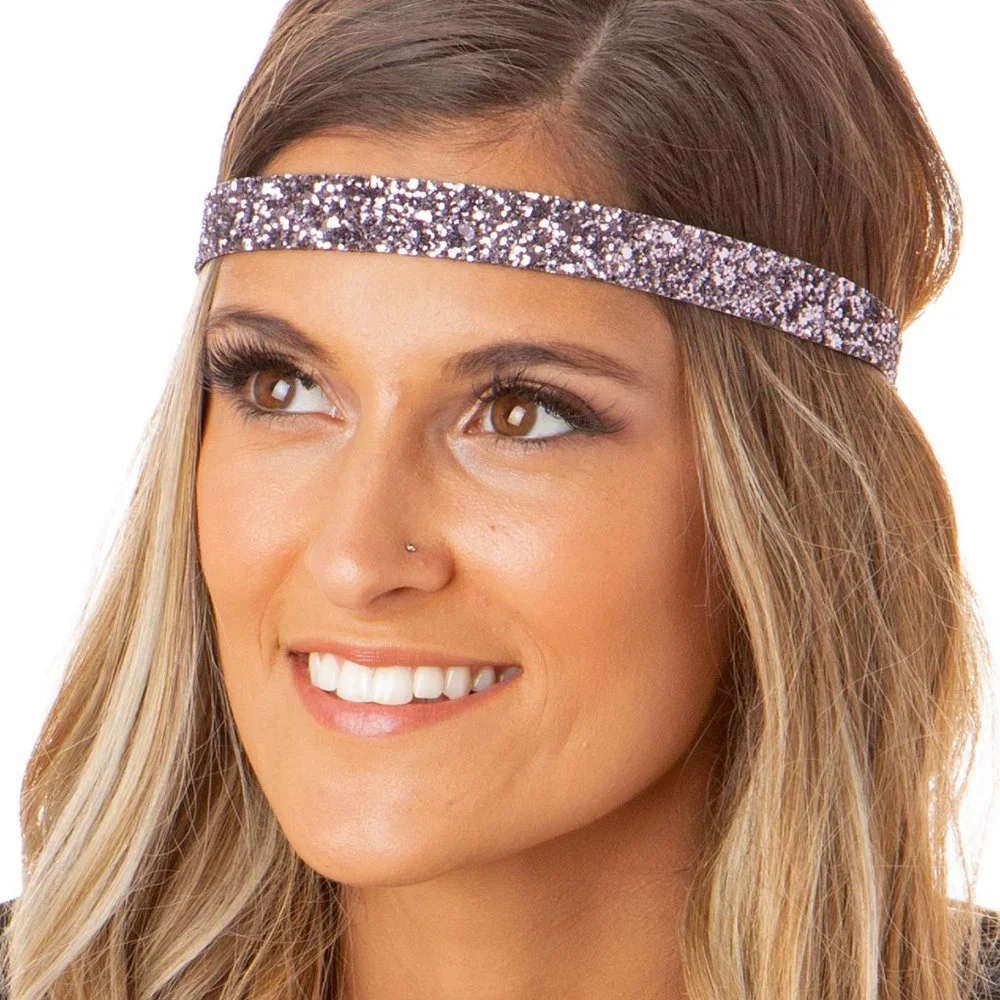 Hipsy 4-Pack Black/Gold/Navy/Gunmetal Bling Glitter Adjustable No Slip Headbands - Picture 9 of 11